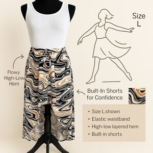 Blumin High-Low Abstract Skirt Built-In Shorts Boho Resort Festival NWOT L